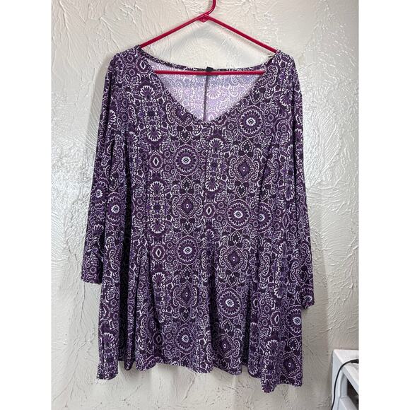 Roz & Ali Women's Plus Size Top V Neck Long Sleeve Geometric Pattern Size 3X - Picture 1 of 5